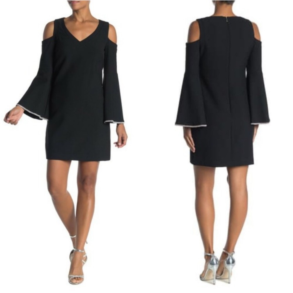 Trina Turk Radner Cold Shoulder Black Dress Size 4 with rhinestones